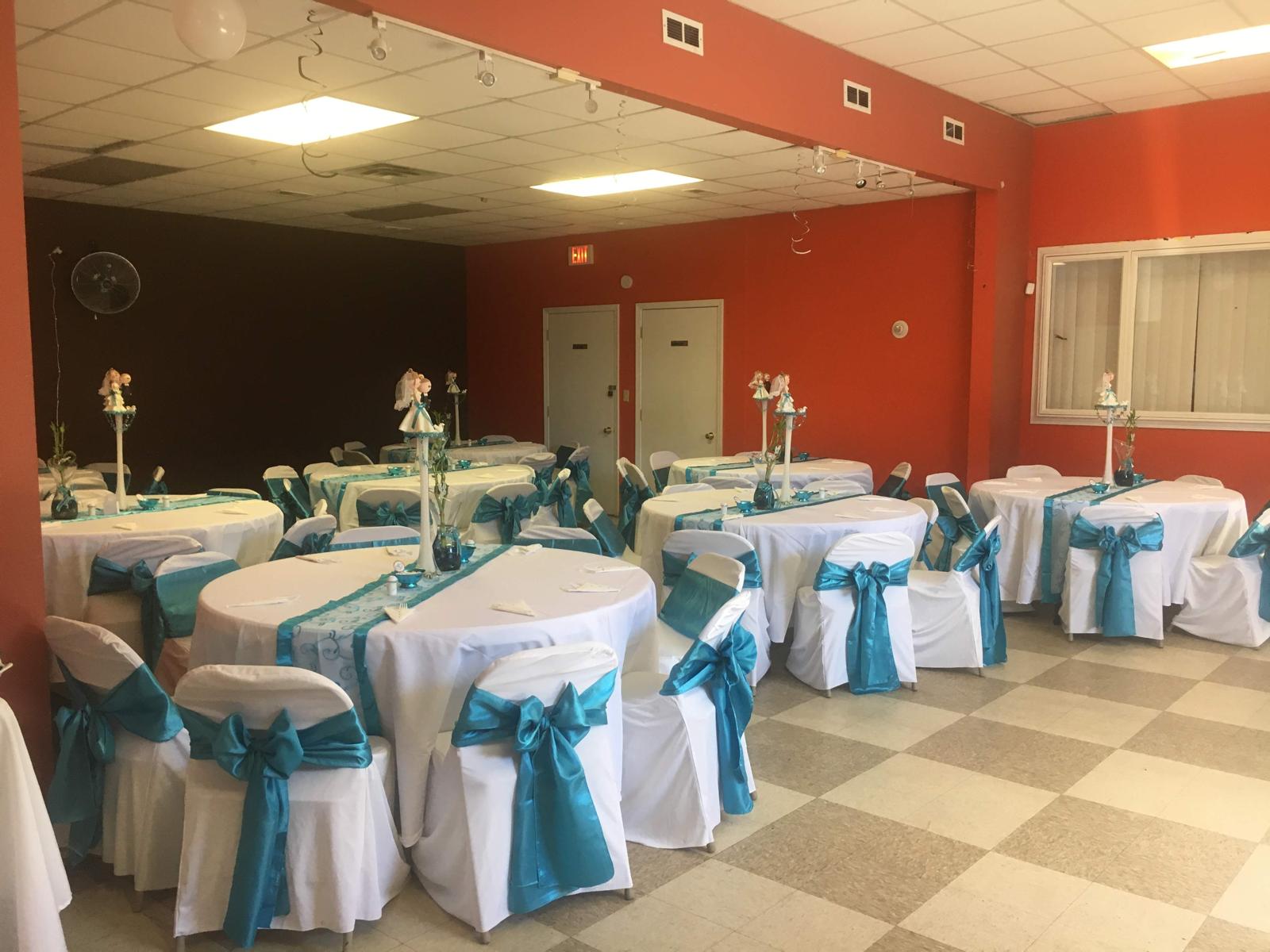 Teal wedding reception hall